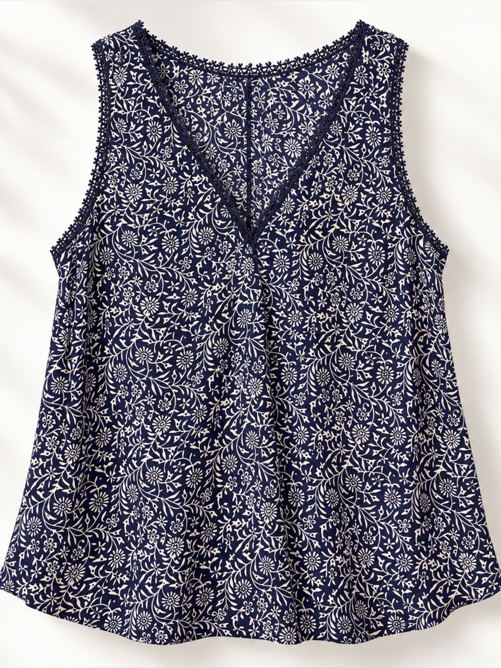 Rebecca Taylor 100% Silk Navy White Floral Sleeveless Blouse Size 8